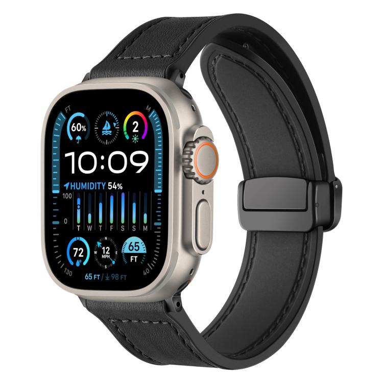 For Apple Watch 42 / 44 / 45 / 46 / 49mm xDfind Crazy Horse Pattern Silicone Skin Magnetic Buckle Watch Band