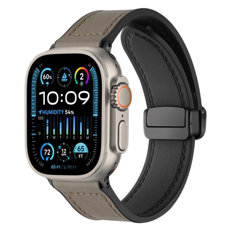 For Apple Watch 42 / 44 / 45 / 46 / 49mm xDfind Crazy Horse Pattern Silicone Skin Magnetic Buckle Watch Band