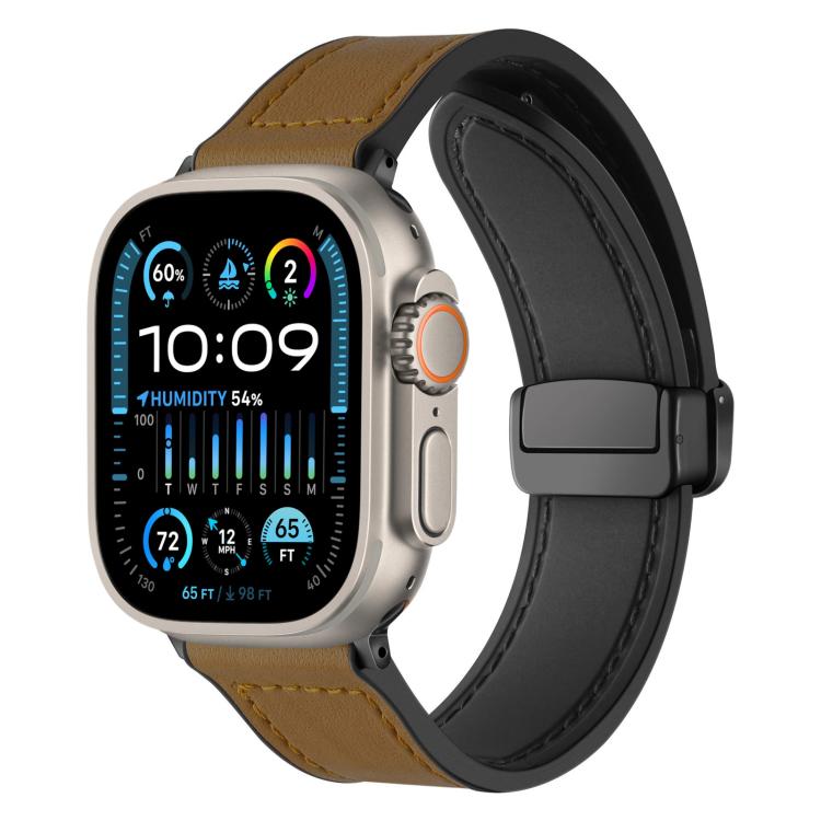 For Apple Watch 42 / 44 / 45 / 46 / 49mm xDfind Crazy Horse Pattern Silicone Skin Magnetic Buckle Watch Band
