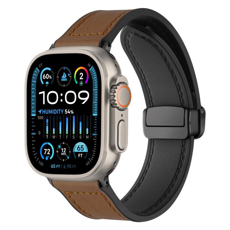 For Apple Watch 42 / 44 / 45 / 46 / 49mm xDfind Crazy Horse Pattern Silicone Skin Magnetic Buckle Watch Band