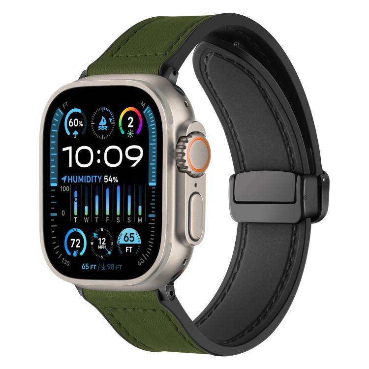 For Apple Watch 42 / 44 / 45 / 46 / 49mm xDfind Crazy Horse Pattern Silicone Skin Magnetic Buckle Watch Band