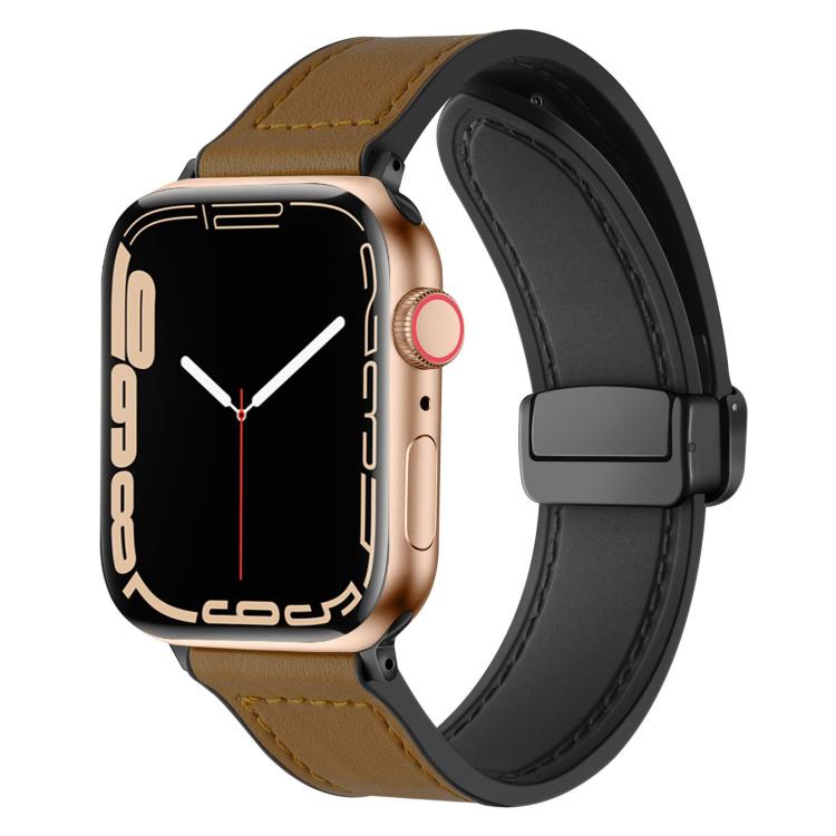 For Apple Watch 38 / 40 / 41 / S10 42mm xDfind Crazy Horse Pattern Silicone Skin Magnetic Buckle Watch Band