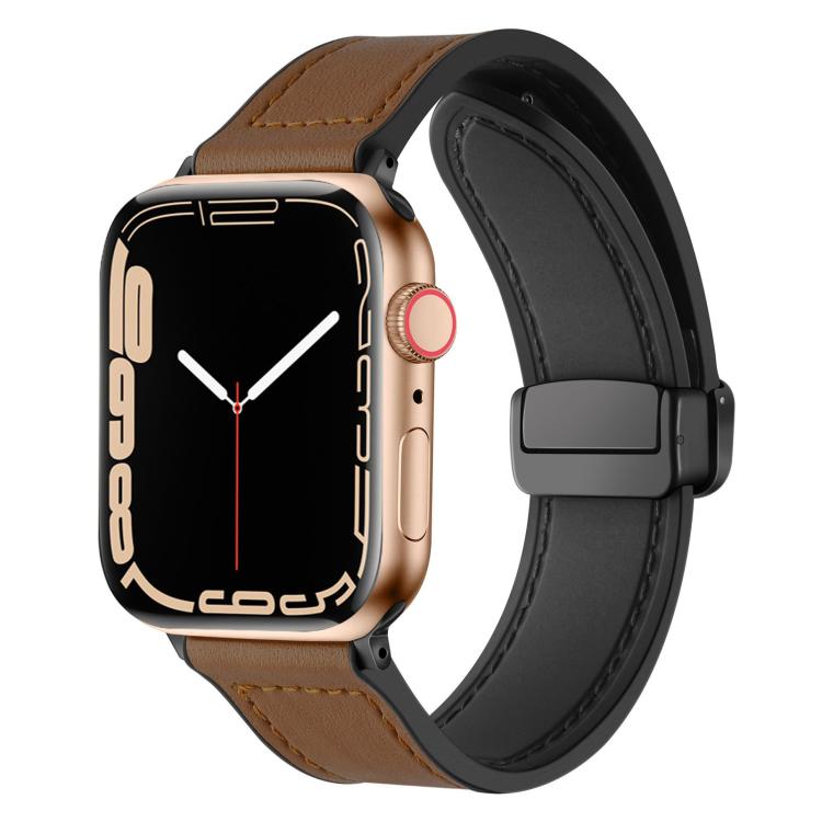 For Apple Watch 38 / 40 / 41 / S10 42mm xDfind Crazy Horse Pattern Silicone Skin Magnetic Buckle Watch Band