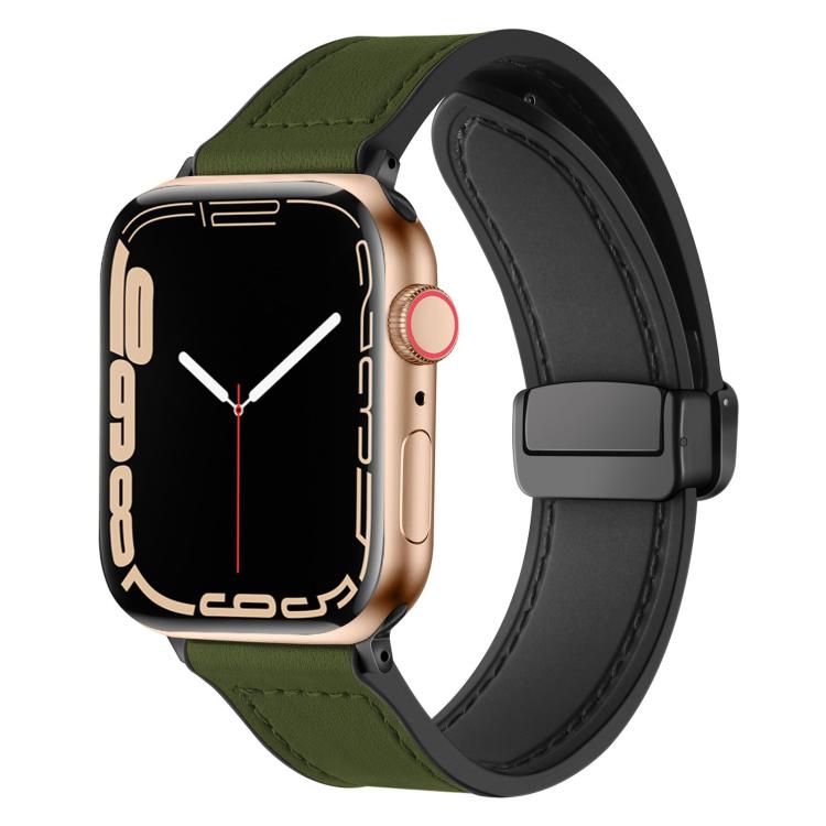 For Apple Watch 38 / 40 / 41 / S10 42mm xDfind Crazy Horse Pattern Silicone Skin Magnetic Buckle Watch Band