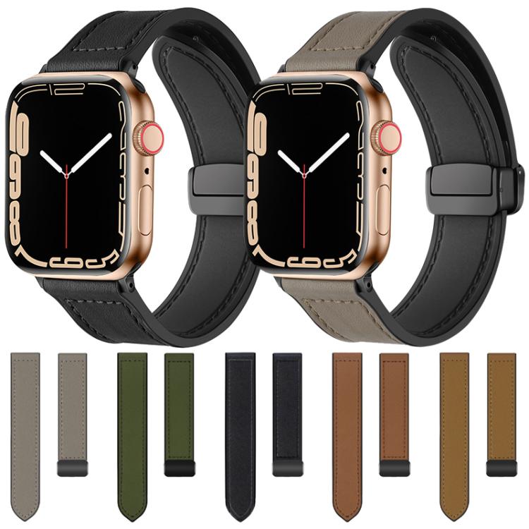 For Apple Watch 38 / 40 / 41 / S10 42mm xDfind Crazy Horse Pattern Silicone Skin Magnetic Buckle Watch Band