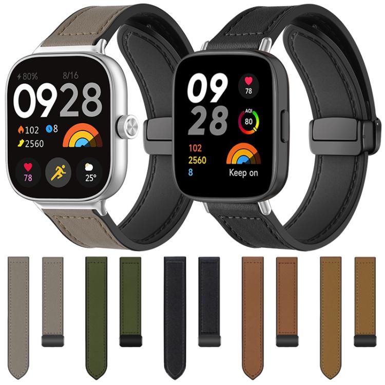 For Redmi Watch 3 xDfind Crazy Horse Pattern Silicone Skin Magnetic Buckle Watch Band