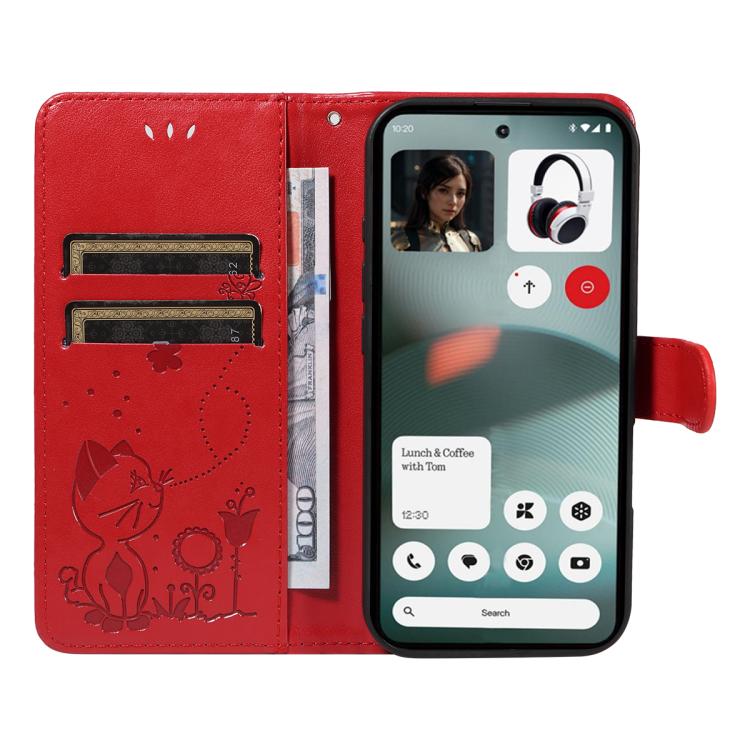 For Nothing Phone 3 Cat and Bee Embossed Flip Leather Phone Case