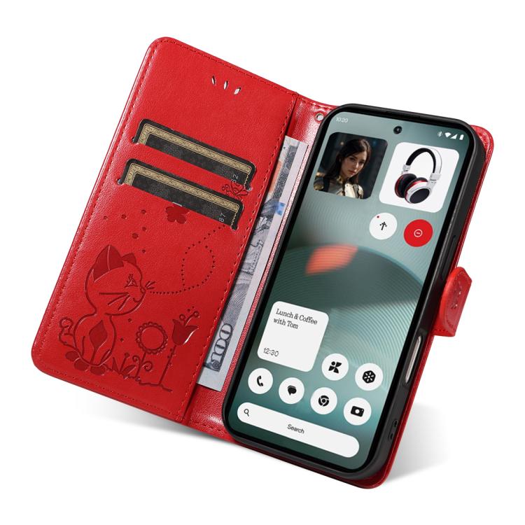 For Nothing Phone 3 Cat and Bee Embossed Flip Leather Phone Case