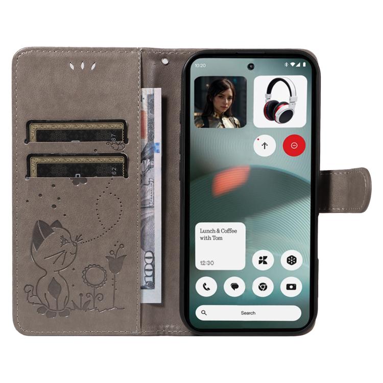 For Nothing Phone 3 Cat and Bee Embossed Flip Leather Phone Case
