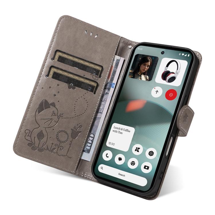 For Nothing Phone 3 Cat and Bee Embossed Flip Leather Phone Case