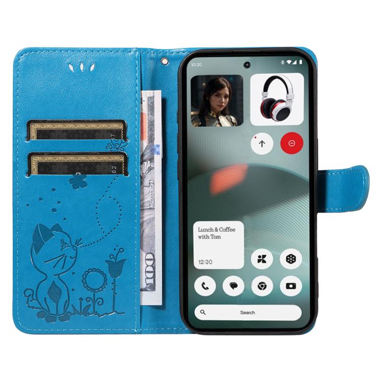 For Nothing Phone 3 Cat and Bee Embossed Flip Leather Phone Case