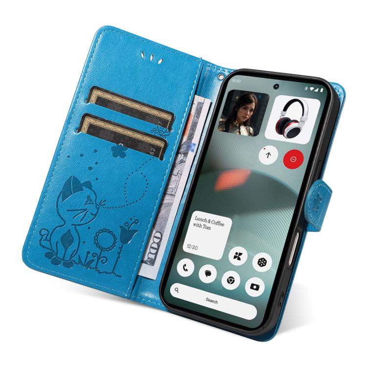 For Nothing Phone 3 Cat and Bee Embossed Flip Leather Phone Case