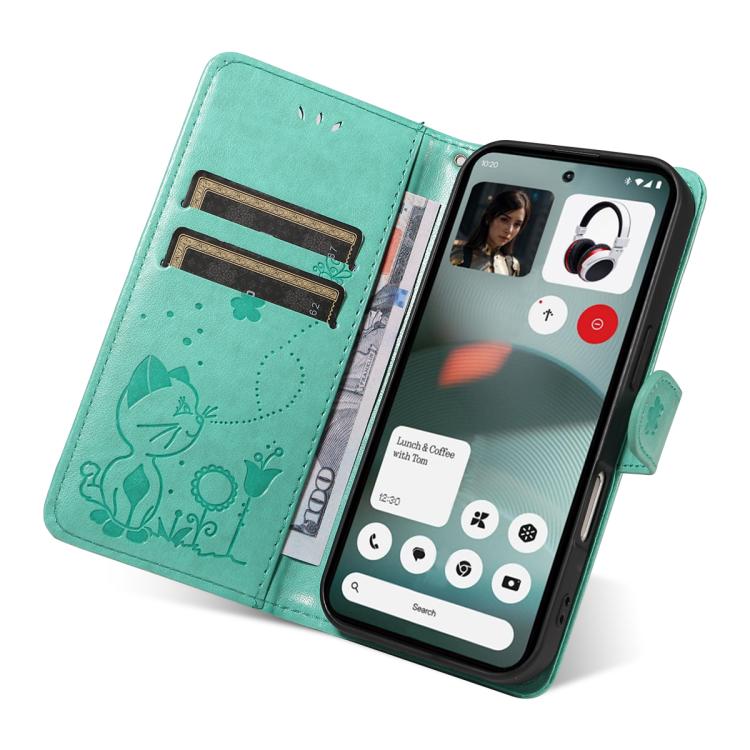 For Nothing Phone 3 Cat and Bee Embossed Flip Leather Phone Case
