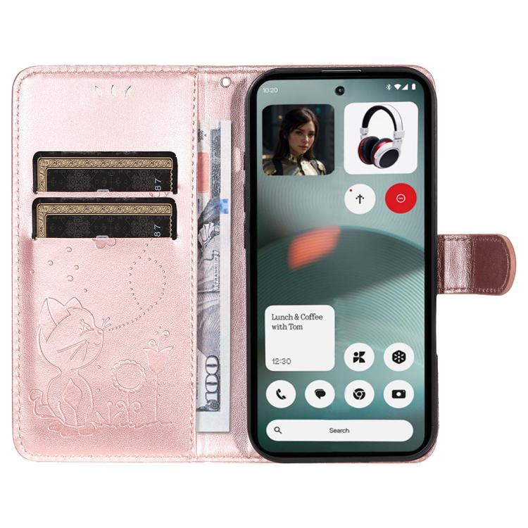 For Nothing Phone 3 Cat and Bee Embossed Flip Leather Phone Case
