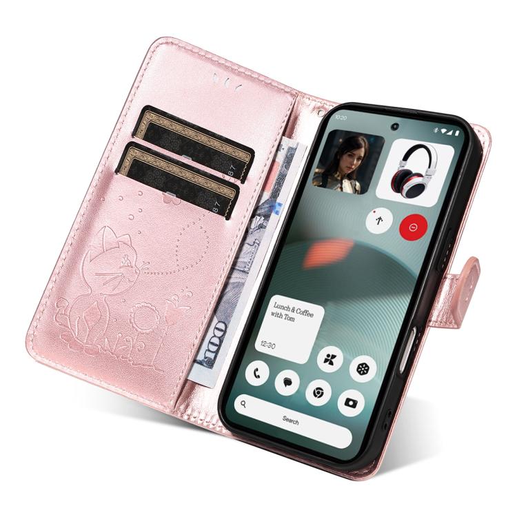 For Nothing Phone 3 Cat and Bee Embossed Flip Leather Phone Case