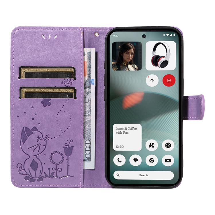 For Nothing Phone 3 Cat and Bee Embossed Flip Leather Phone Case