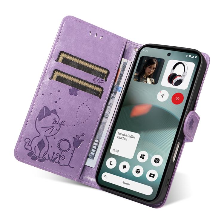 For Nothing Phone 3 Cat and Bee Embossed Flip Leather Phone Case