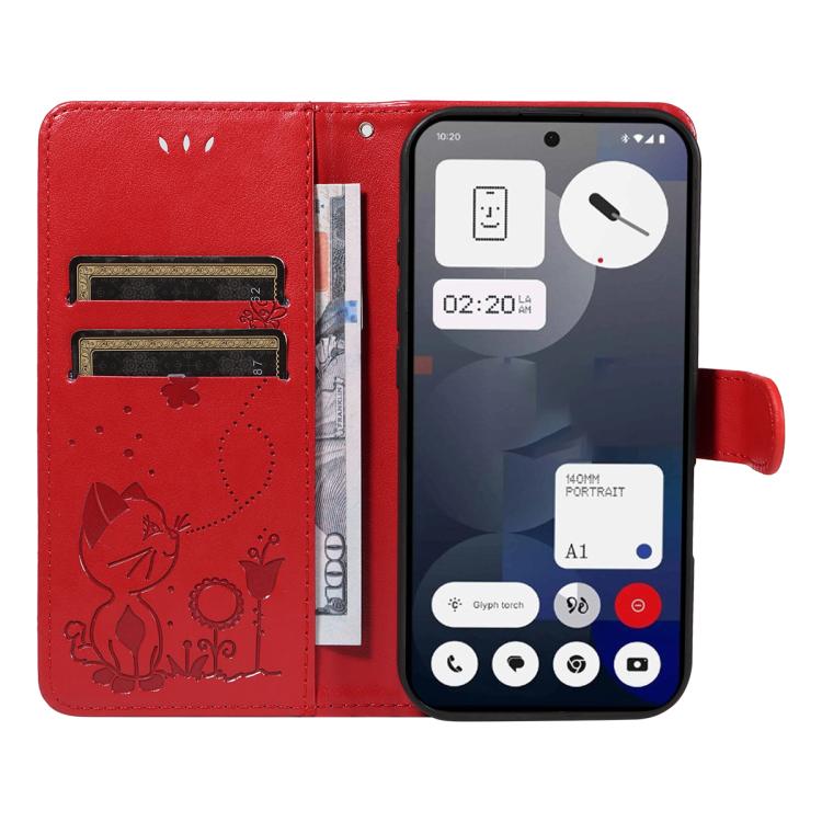 For Nothing Phone 3A Cat and Bee Embossed Flip Leather Phone Case