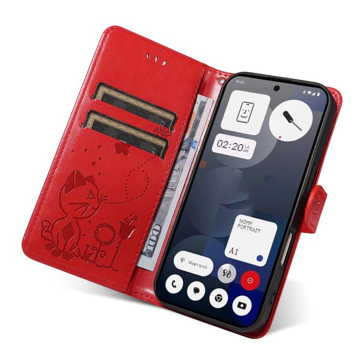 For Nothing Phone 3A Cat and Bee Embossed Flip Leather Phone Case