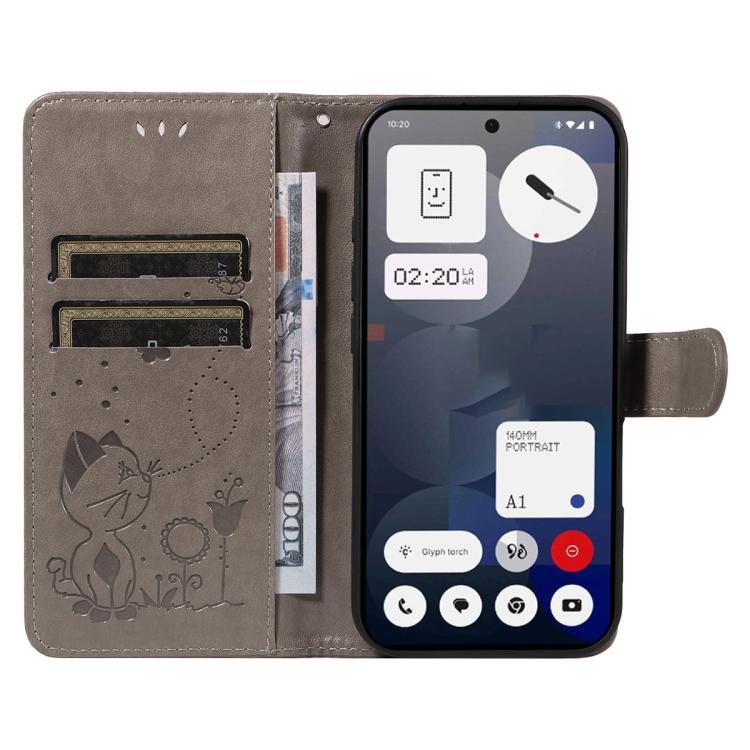 For Nothing Phone 3A Cat and Bee Embossed Flip Leather Phone Case