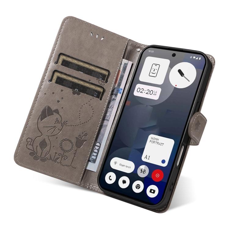 For Nothing Phone 3A Cat and Bee Embossed Flip Leather Phone Case