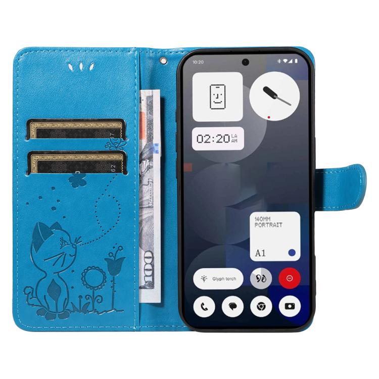 For Nothing Phone 3A Cat and Bee Embossed Flip Leather Phone Case