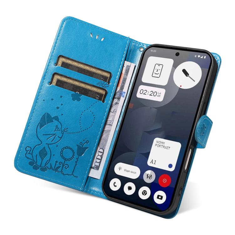 For Nothing Phone 3A Cat and Bee Embossed Flip Leather Phone Case