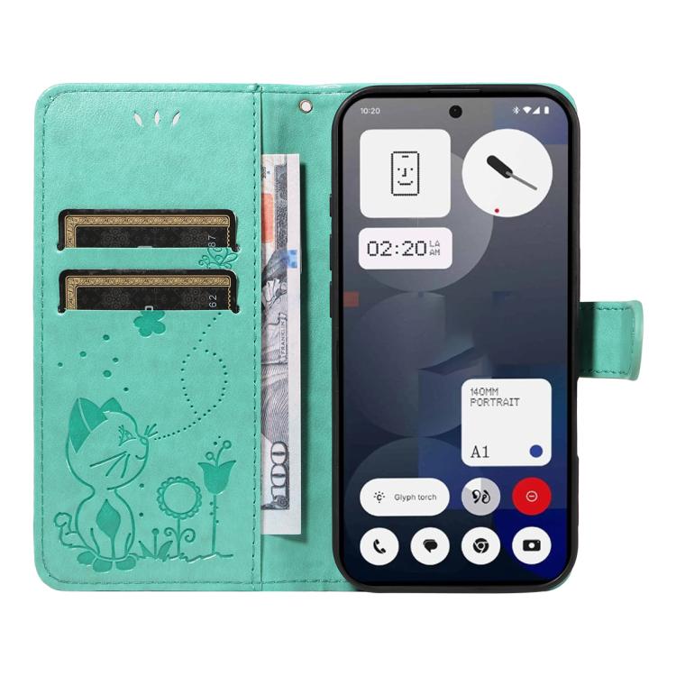 For Nothing Phone 3A Cat and Bee Embossed Flip Leather Phone Case