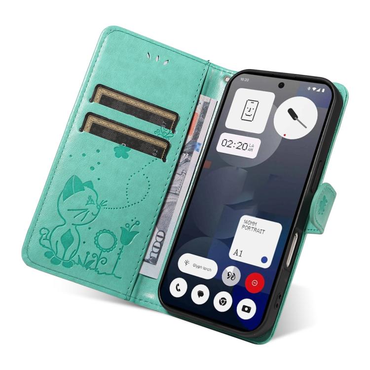 For Nothing Phone 3A Cat and Bee Embossed Flip Leather Phone Case