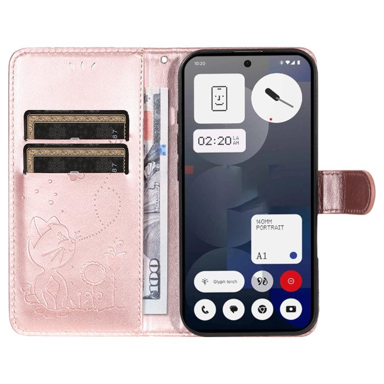 For Nothing Phone 3A Cat and Bee Embossed Flip Leather Phone Case