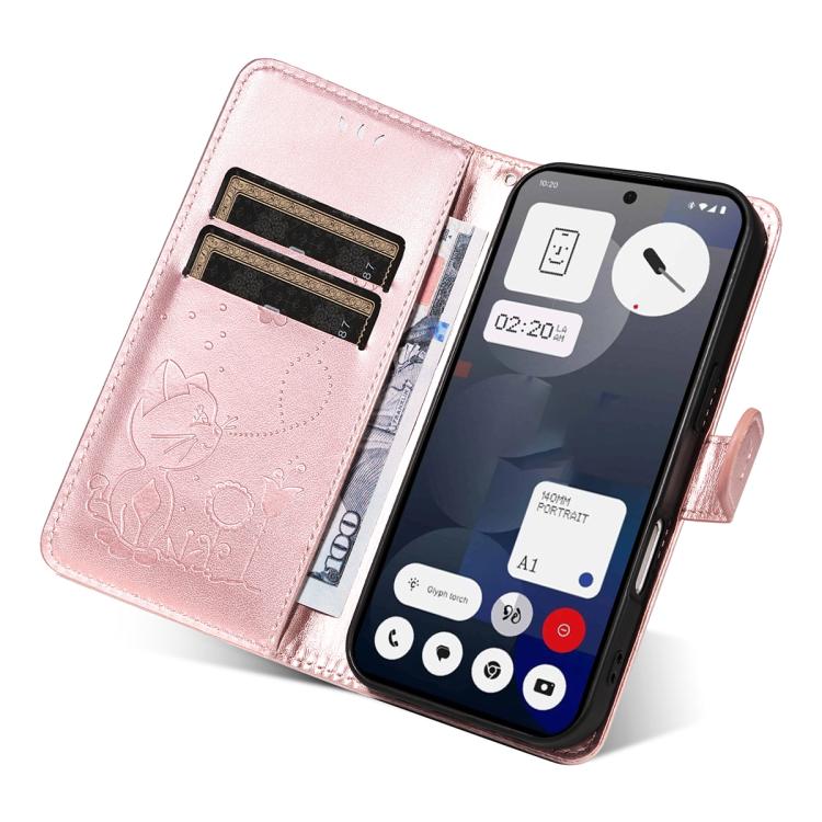 For Nothing Phone 3A Cat and Bee Embossed Flip Leather Phone Case