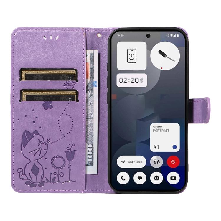 For Nothing Phone 3A Cat and Bee Embossed Flip Leather Phone Case