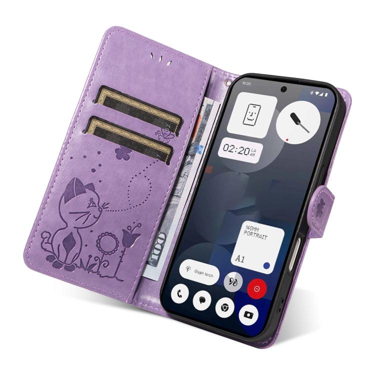 For Nothing Phone 3A Cat and Bee Embossed Flip Leather Phone Case