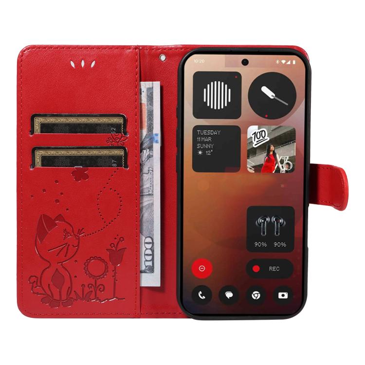 For Nothing Phone 3A Pro Cat and Bee Embossed Flip Leather Phone Case