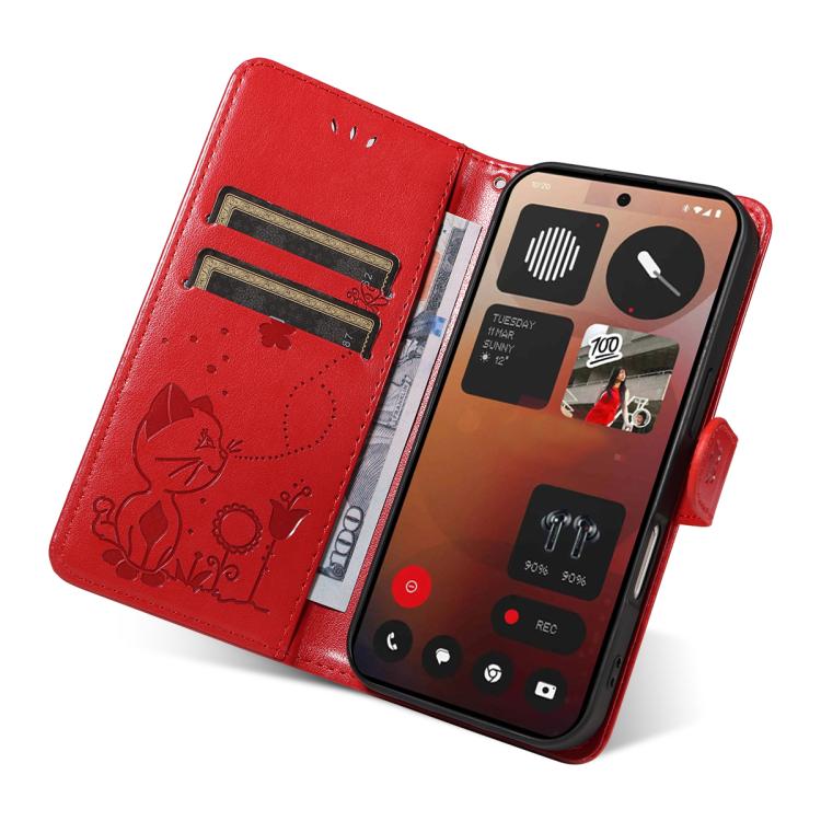 For Nothing Phone 3A Pro Cat and Bee Embossed Flip Leather Phone Case