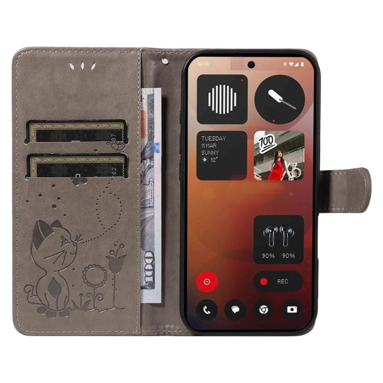 For Nothing Phone 3A Pro Cat and Bee Embossed Flip Leather Phone Case