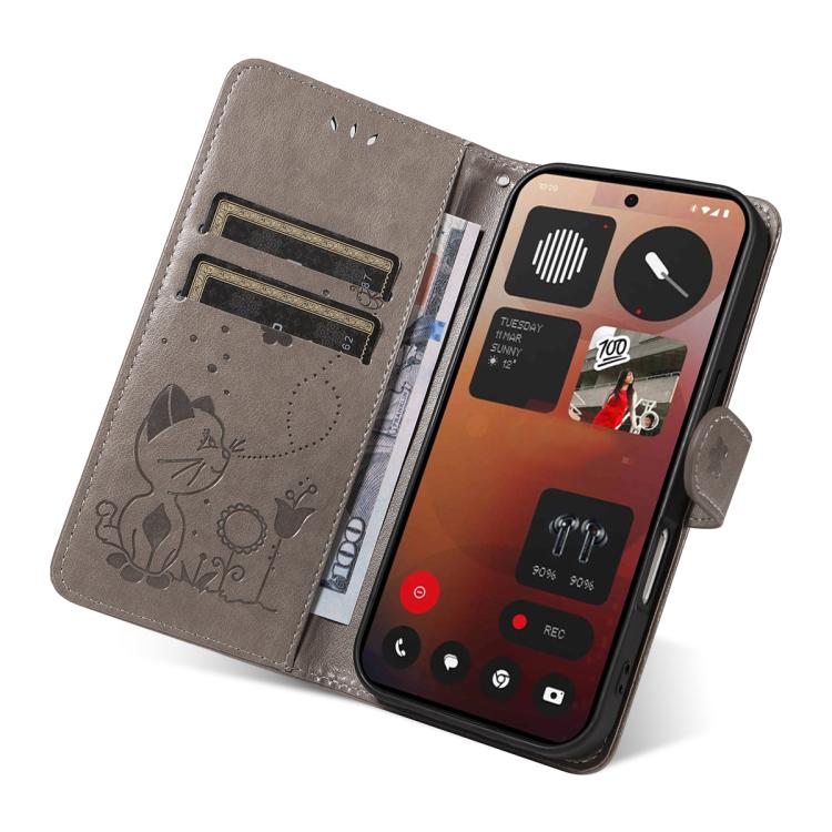 For Nothing Phone 3A Pro Cat and Bee Embossed Flip Leather Phone Case