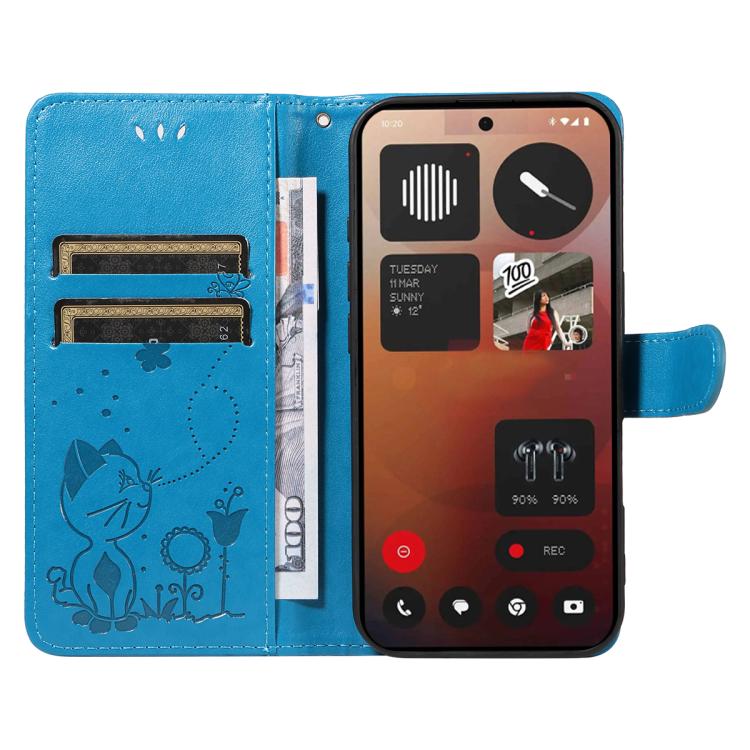 For Nothing Phone 3A Pro Cat and Bee Embossed Flip Leather Phone Case
