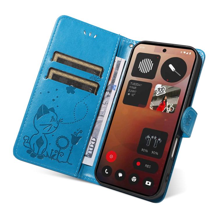 For Nothing Phone 3A Pro Cat and Bee Embossed Flip Leather Phone Case