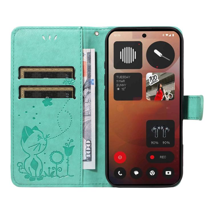 For Nothing Phone 3A Pro Cat and Bee Embossed Flip Leather Phone Case
