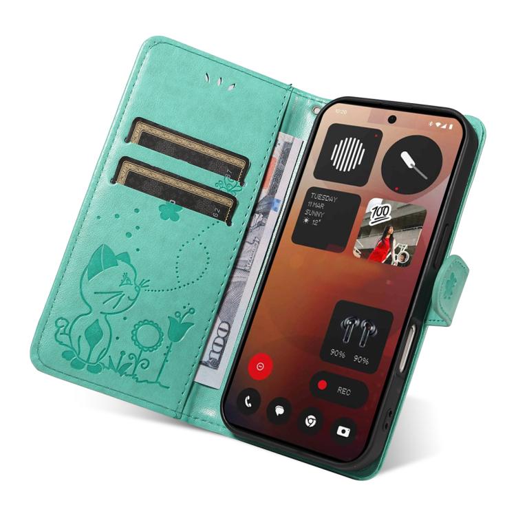 For Nothing Phone 3A Pro Cat and Bee Embossed Flip Leather Phone Case