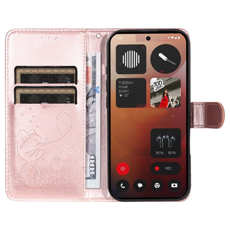 For Nothing Phone 3A Pro Cat and Bee Embossed Flip Leather Phone Case