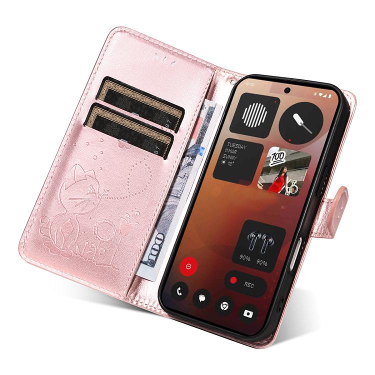 For Nothing Phone 3A Pro Cat and Bee Embossed Flip Leather Phone Case