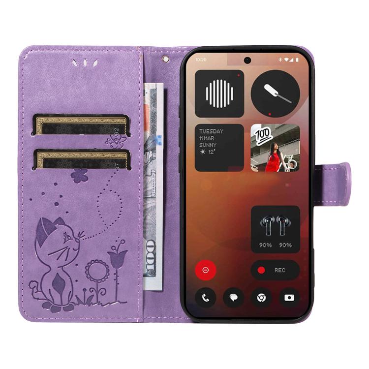 For Nothing Phone 3A Pro Cat and Bee Embossed Flip Leather Phone Case