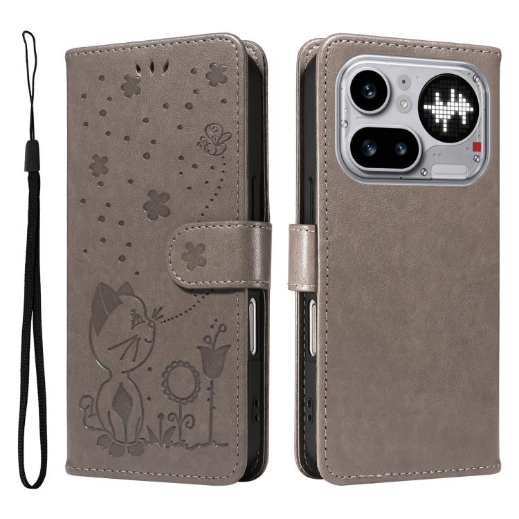 For Nothing Phone 4a Pro Cat and Bee Embossed Flip Leather Phone Case