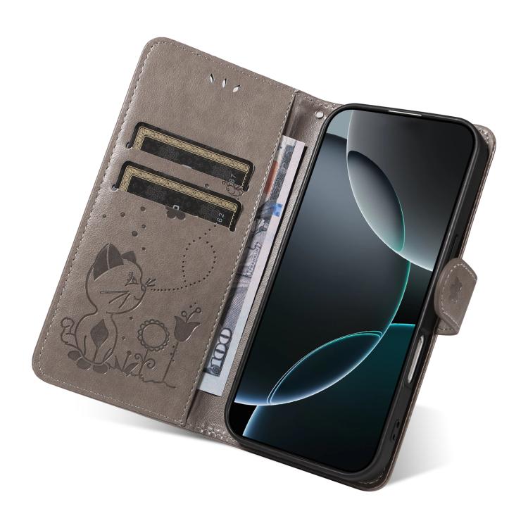 For Nothing Phone 4a Pro Cat and Bee Embossed Flip Leather Phone Case