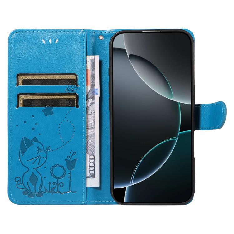 For Nothing Phone 4a Pro Cat and Bee Embossed Flip Leather Phone Case