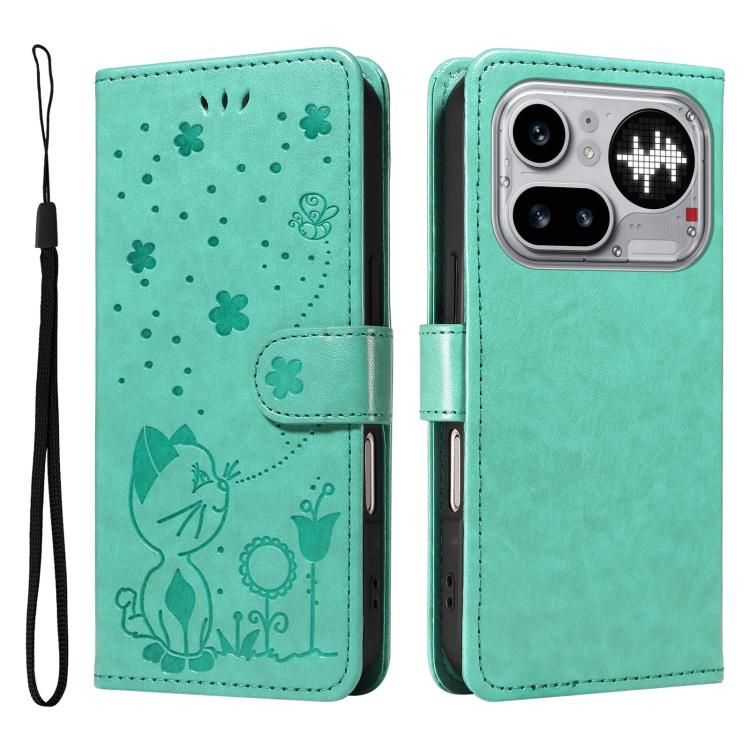 For Nothing Phone 4a Pro Cat and Bee Embossed Flip Leather Phone Case