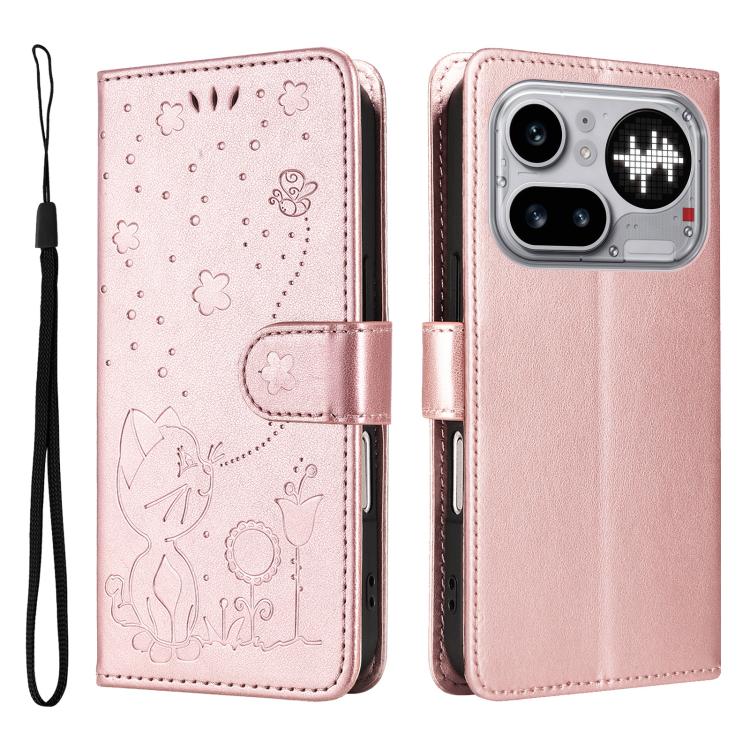 For Nothing Phone 4a Pro Cat and Bee Embossed Flip Leather Phone Case