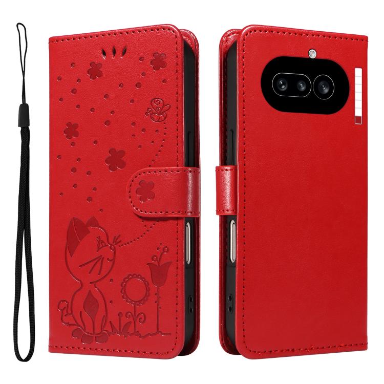 For Nothing Phone 4a Cat and Bee Embossed Flip Leather Phone Case